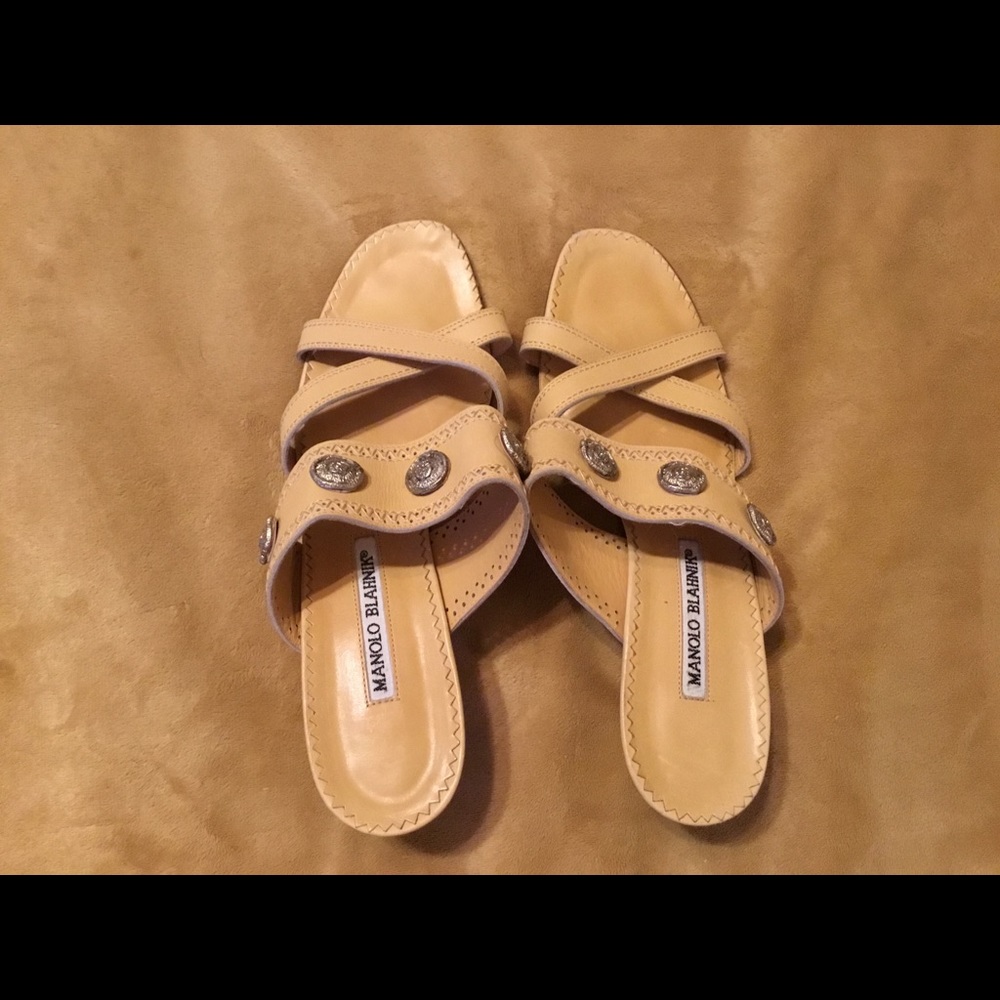 Womens Manolo Blahnik Mule Tan Leather Shoes Sz 39